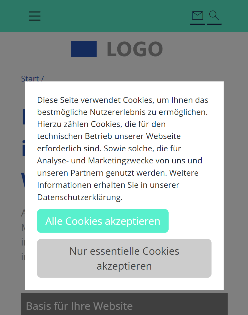 Cookie Banner für Tracking-Erlaubnis (Smartphone)