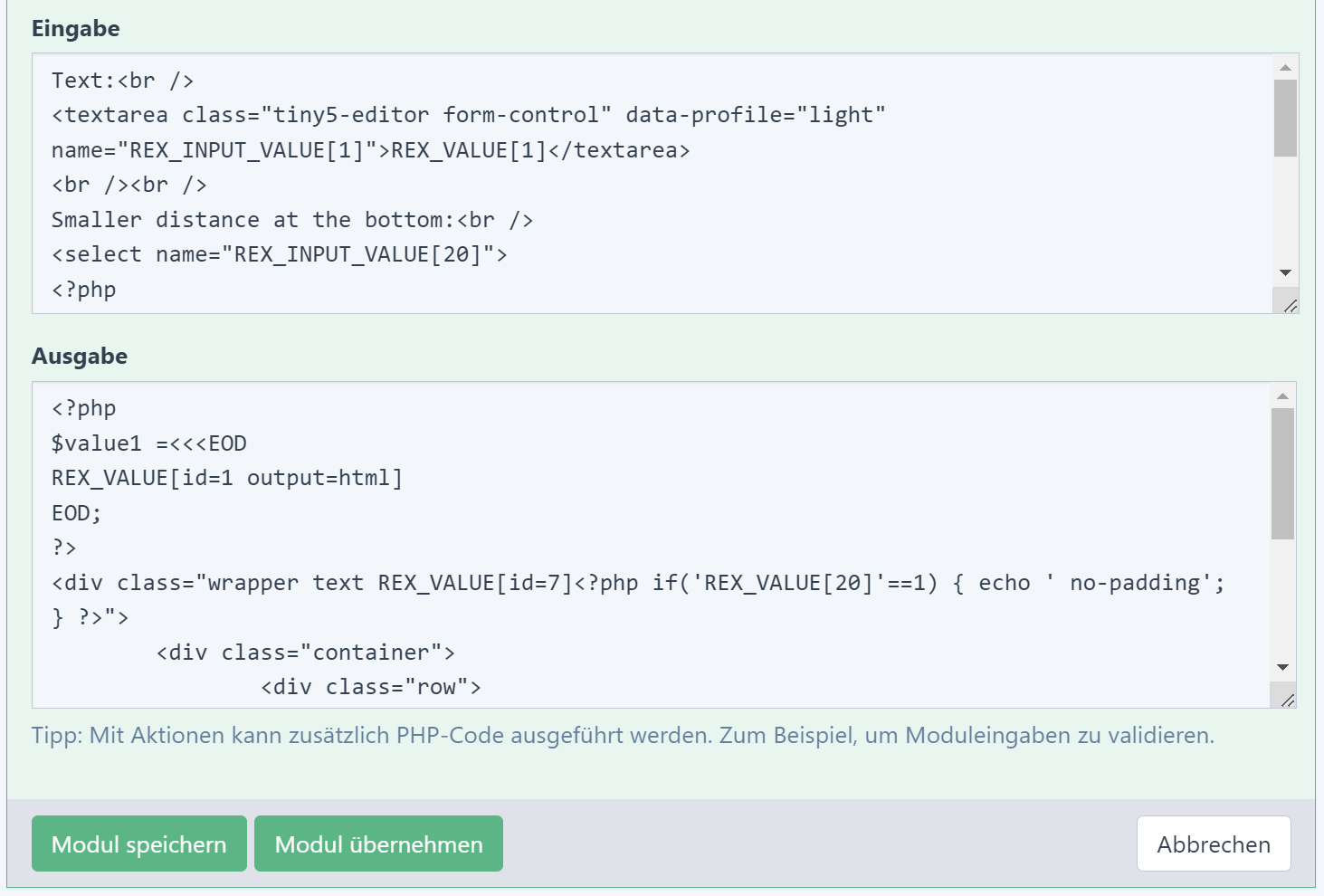 Moduleingabe und -ausgabe des Moduls 
