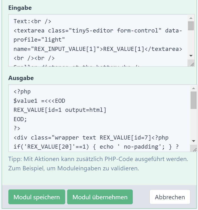Moduleingabe und -ausgabe des Moduls 