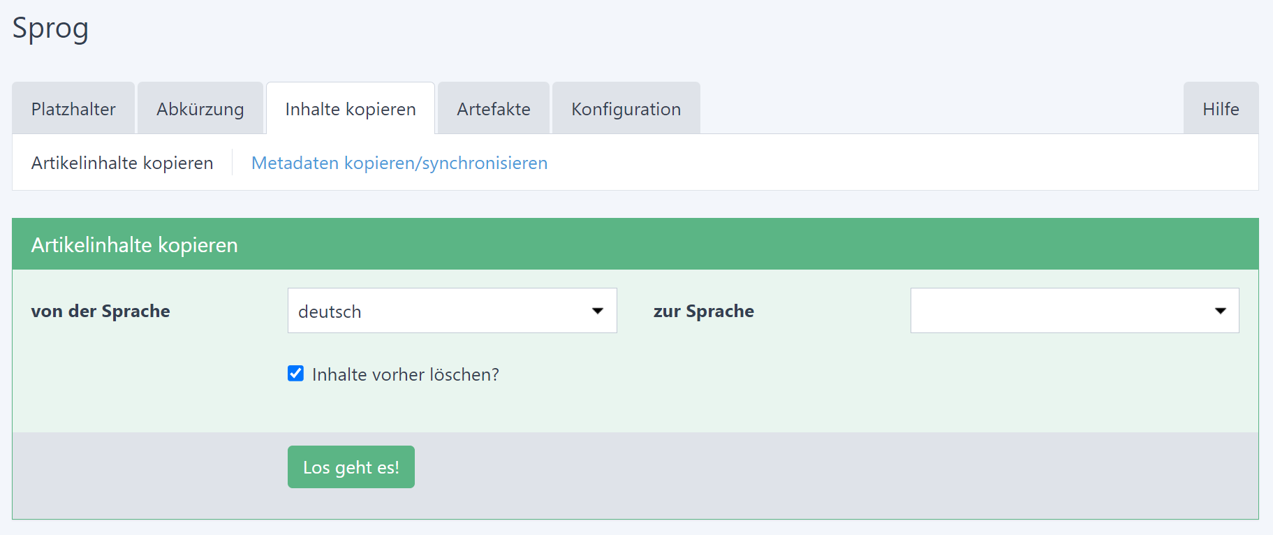 Redaxo Sprog Inhalte von Sprachversionen kopieren